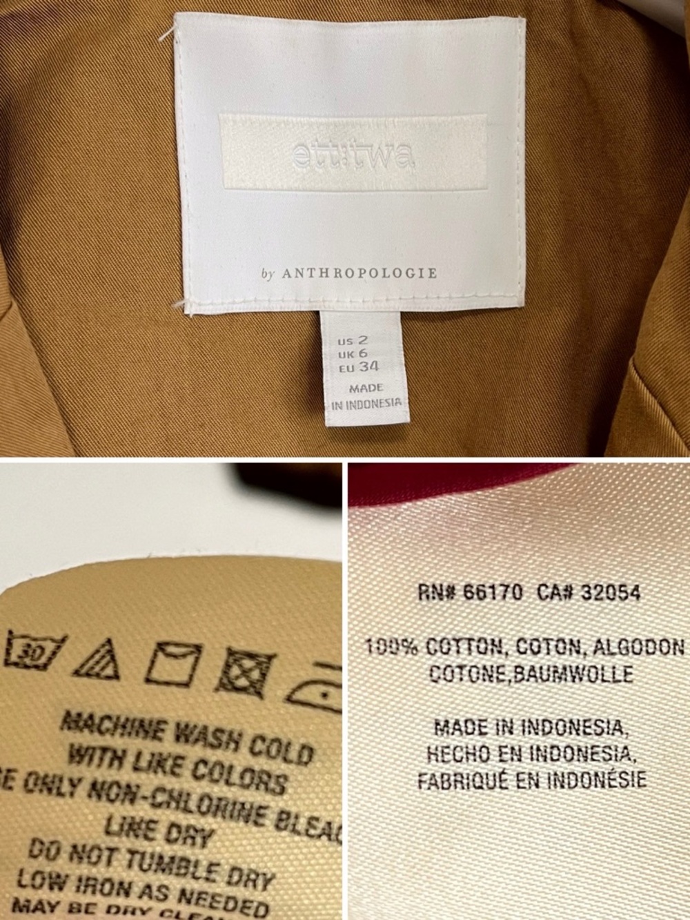 ETT:TWA Anthropologie Marley Trench Coat Tan Double Breasted Belted Swing 2 - Picture 12 of 14